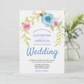 Elegant Boho Blue Pink Rose Floral Arch Wedding Kaart (Staand voorkant)