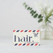 Elegant Boho Blue Red Scissors Hair Stylist Visitekaartje (Staand voorkant)