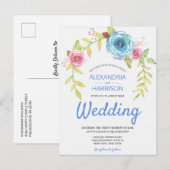 Elegant Boho Blue Roos Floral Arch Wedding Invite Uitnodiging Briefkaart (Voorkant / Achterkant)