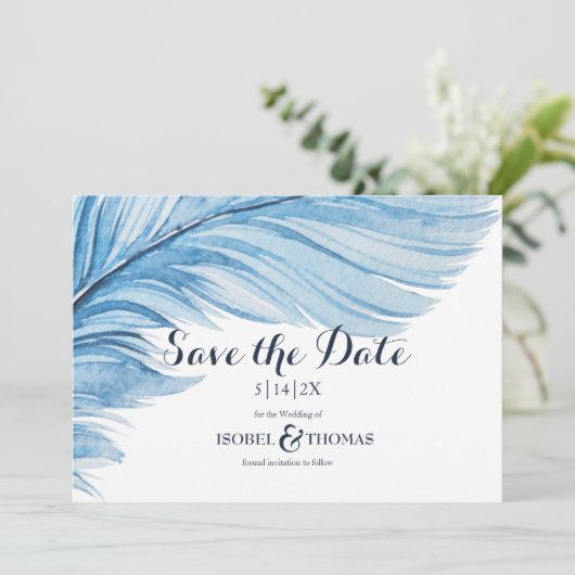 Elegant Boho Blue Waterverf Abstracte doezelaar Save The Date (Staand voorkant)