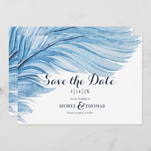 Elegant Boho Blue Waterverf Abstracte doezelaar Save The Date (Voorkant / Achterkant)