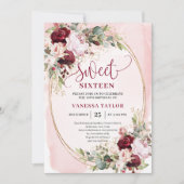 Elegant Boho Blush Burgundy Floral Sweet Sixteen  Kaart (Voorkant)