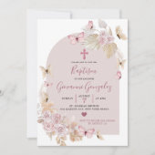 Elegant Boho Blush Butterfly Baptisme Invitation Kaart (Voorkant)