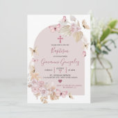 Elegant Boho Blush Butterfly Baptisme Invitation Kaart (Staand voorkant)