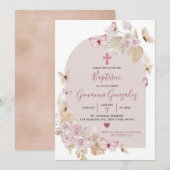 Elegant Boho Blush Butterfly Baptisme Invitation Kaart (Voorkant / Achterkant)