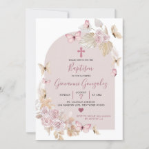 Elegant Boho Blush Butterfly Baptisme Invitation