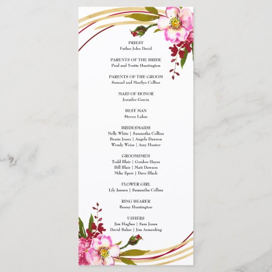 Elegant Boho Blush Floral Wedding Ceremony Program Programmakaart (Achterkant)