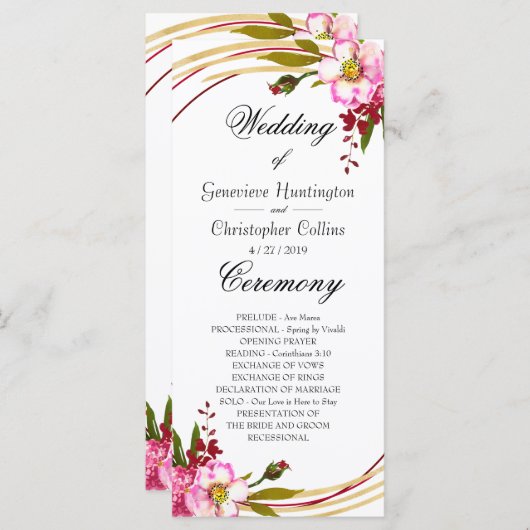 Elegant Boho Blush Floral Wedding Ceremony Program Programmakaart (Voorkant / Achterkant)