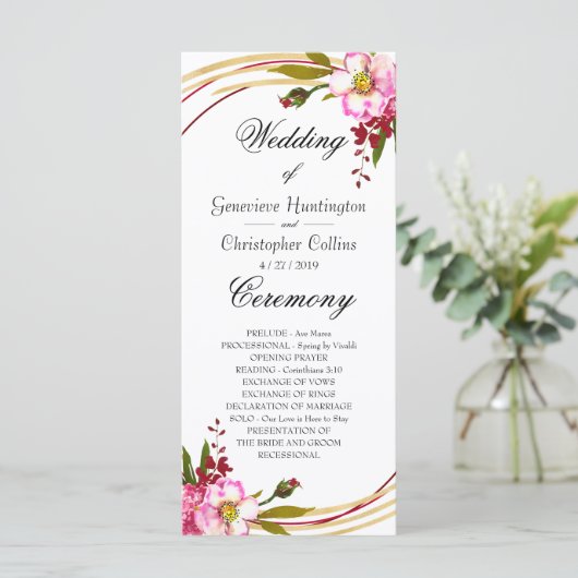 Elegant Boho Blush Floral Wedding Ceremony Program Programmakaart (Staand voorkant)