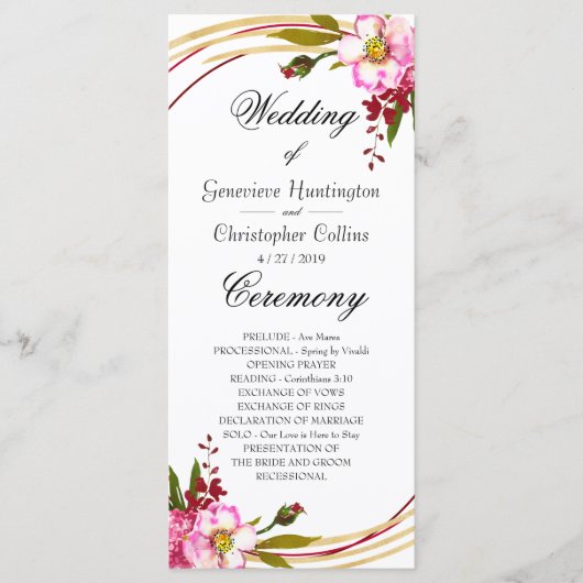 Elegant Boho Blush Floral Wedding Ceremony Program Programmakaart (Voorkant)