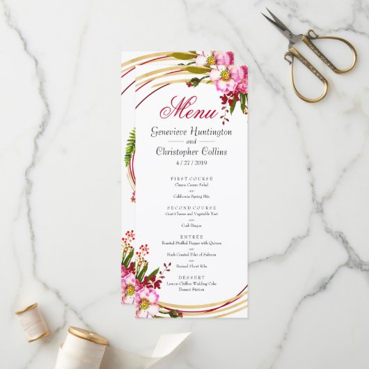 Elegant Boho Blush Floral Wedding Reception Menu (Voorkant / Achterkant in situ)