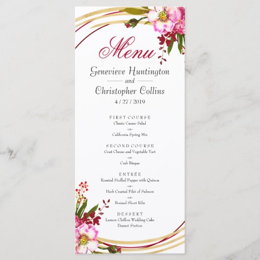 Elegant Boho Blush Floral Wedding Reception Menu (Voorkant)