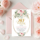 Elegant Boho Blush Roses 80th Birthday Invitation  Kaart