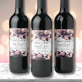 Elegant Boho Blush Roze Bloemen Bruiloft Wijn Etiket