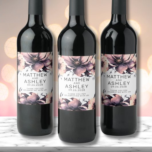 Elegant Boho Blush Roze Bloemen Bruiloft Wijn Etiket