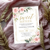 Elegant boho blush roze florale goud, zestien kaart