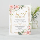 Elegant boho blush roze florale goud, zestien kaart (Staand voorkant)