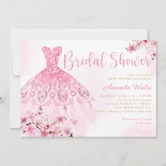 Elegant Boho Blush Roze Jurk Bloemen Vrijgezellenf Kaart (Voorkant)