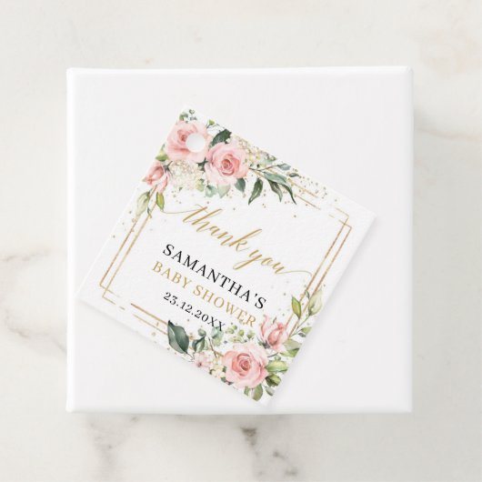 Elegant boho blush roze rozen groen Baby shower Bedankjes Labels (In situ)