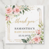 Elegant boho blush roze rozen groen Baby shower Bedankjes Labels (Achterkant)