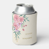 Elegant Boho Blush Roze Waterverf Bloemen Bruiloft Blikjeskoeler (Blikje Voorkant)