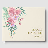 Elegant Boho Blush Roze Waterverf Bloemen Bruiloft Gastenboek (Voorkant)