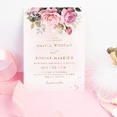 Elegant Boho Blush Roze Waterverf Bloemen Bruiloft Kaart