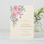 Elegant Boho Blush Roze Waterverf Bloemen Bruiloft Kaart (Staand voorkant)