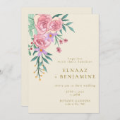 Elegant Boho Blush Roze Waterverf Bloemen Bruiloft Kaart (Voorkant / Achterkant)