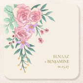 Elegant Boho Blush Roze Waterverf Bloemen Bruiloft Kartonnen Onderzetters (Voorkant)