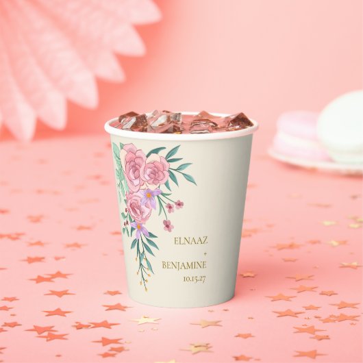 Elegant Boho Blush Roze Waterverf Bloemen Bruiloft Papieren Bekers (Insitu)