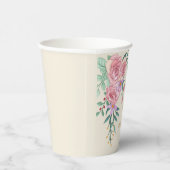 Elegant Boho Blush Roze Waterverf Bloemen Bruiloft Papieren Bekers (Rechts)