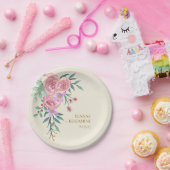 Elegant Boho Blush Roze Waterverf Bloemen Bruiloft Papieren Bordje (Feest)