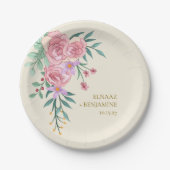 Elegant Boho Blush Roze Waterverf Bloemen Bruiloft Papieren Bordje (Voorkant)
