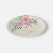 Elegant Boho Blush Roze Waterverf Bloemen Bruiloft Papieren Bordje (Gekanteld)