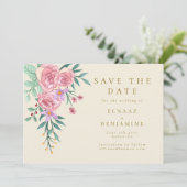 Elegant Boho Blush Roze Waterverf Bloemen Bruiloft Save The Date (Staand voorkant)