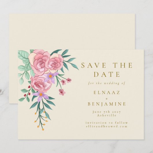 Elegant Boho Blush Roze Waterverf Bloemen Bruiloft Save The Date (Voorkant / Achterkant)