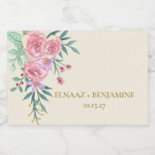 Elegant Boho Blush Roze Waterverf Bloemen Bruiloft Sparkling Wijnetiket (Enkel label)