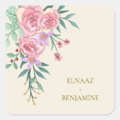 Elegant Boho Blush Roze Waterverf Bloemen Bruiloft Vierkante Sticker (Voorkant)