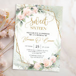 Elegant boho blush rozen en eucalyptus gold lijst kaart<br><div class="desc">Elegant boho blush rozen en eucalyptus gold lijst zoete zestien uitnodigingen, Elegant bohemiaans design, geïnspireerd door de eeuwige rozen - pinda's - het symbool van de liefde, de lush flower garden van de bloestige en stoffige roze rozen pinda's, geweven in verse eucalyptus greenery en geweven rond het lijst van het...</div>
