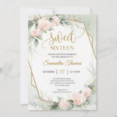 Elegant boho blush rozen en eucalyptus gold lijst kaart (Voorkant)