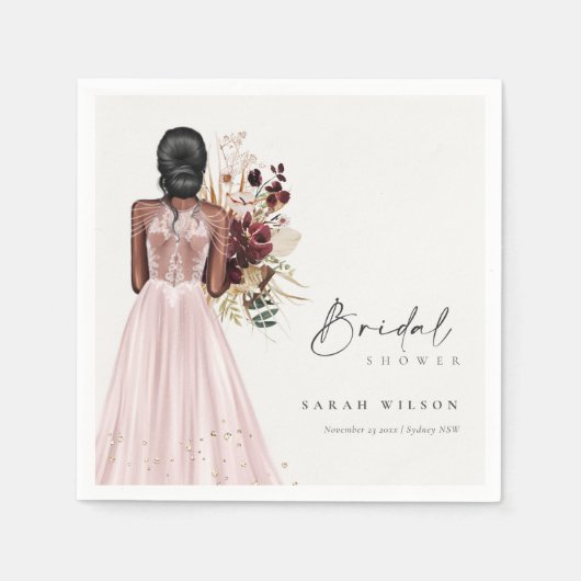 Elegant Boho Blush Wedding Gown Vrijgezellenfeest Servet (Voorkant)