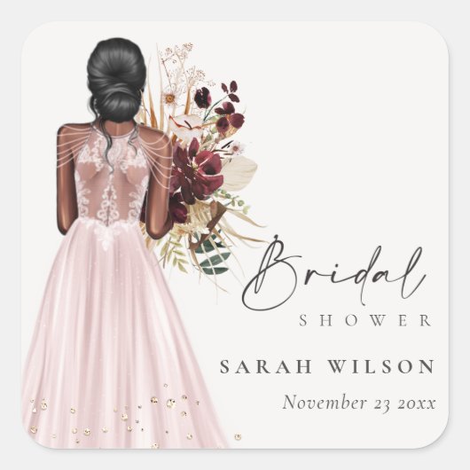 Elegant Boho Blush Wedding Gown Vrijgezellenfeest Vierkante Sticker (Voorkant)