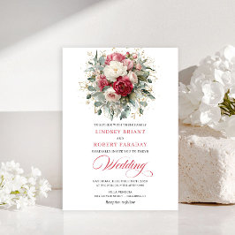 Elegant Boho Blush White Greenery Wedding Invite Kaart