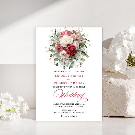 Elegant Boho Blush White Greenery Wedding Invite Kaart