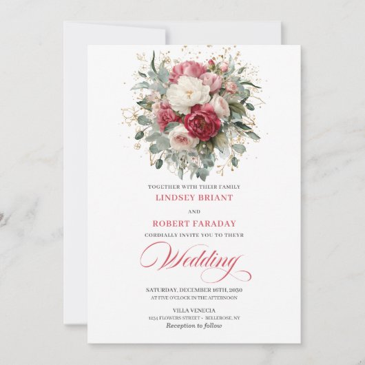 Elegant Boho Blush White Greenery Wedding Invite Kaart (Voorkant)
