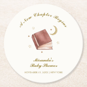 Elegant Boho Boek Moon Star Baby shower Ronde Kartonnen Onderzetter