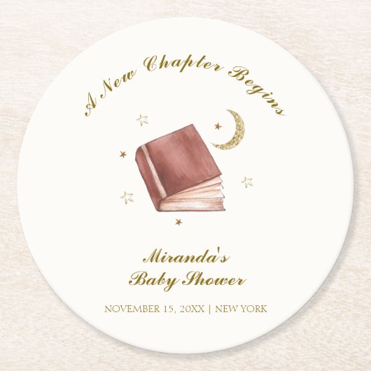 Elegant Boho Boek Moon Star Baby shower Ronde Kartonnen Onderzetter (Voorkant)