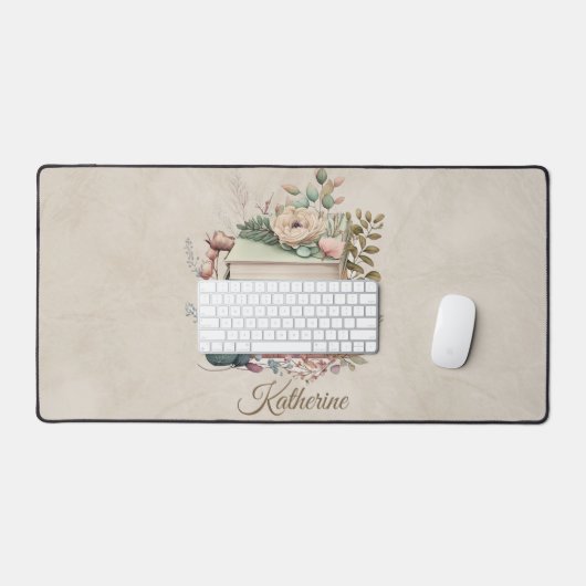 Elegant Boho Book Stack Floral  Name Bureaumat (Keyboard & Muis)