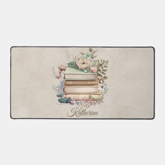 Elegant Boho Book Stack Floral  Name Bureaumat (Voorkant)